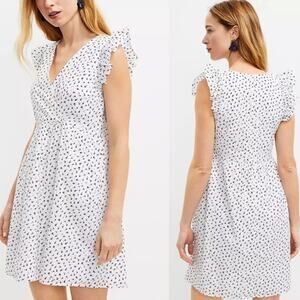 LOFT Floral Eyelet Wrap Mini Dress White Flutter Sleeve Petite 12 NWT